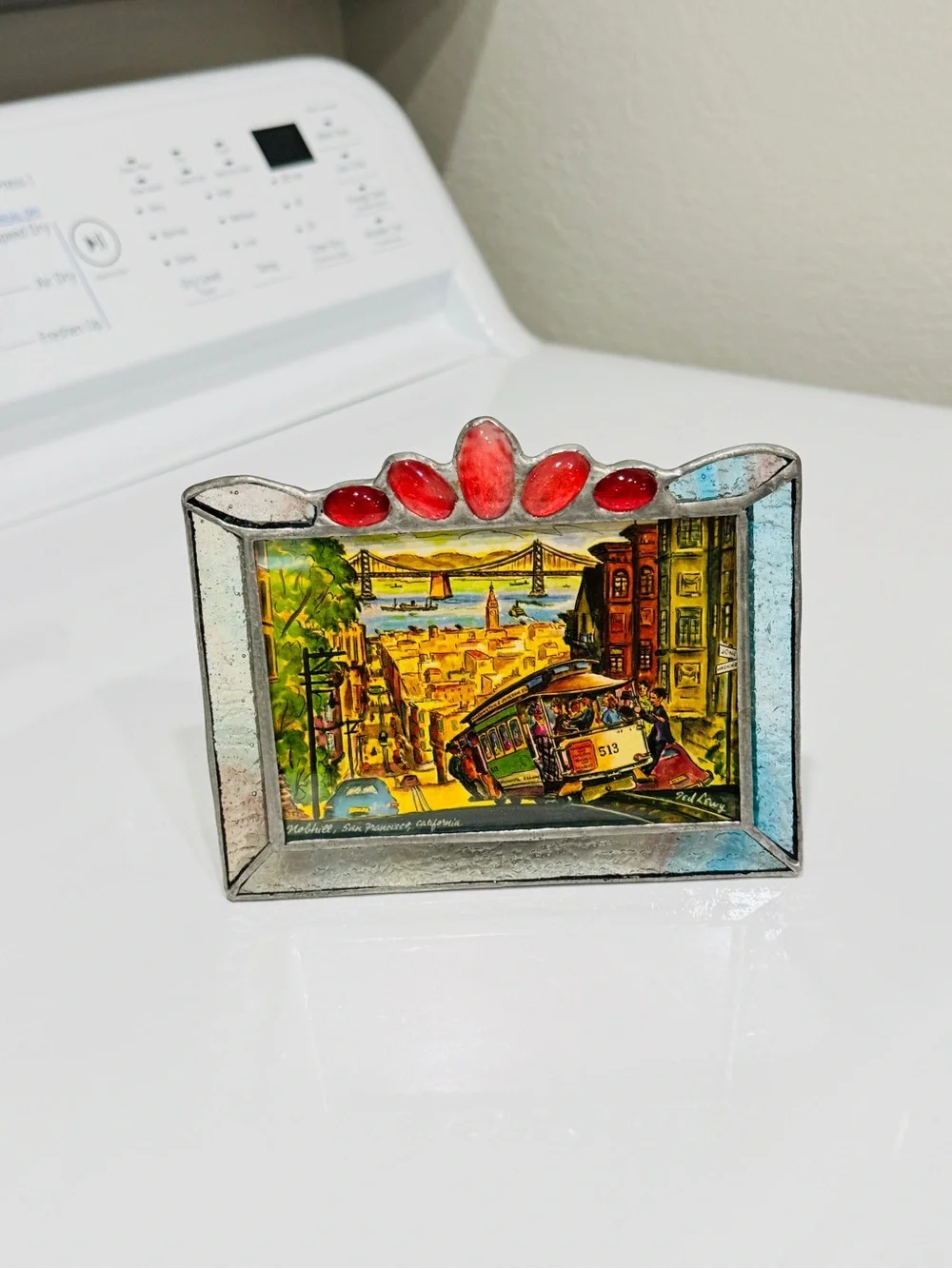 Vintage Stained Glass Picture Frame – Red Accents, Silver Metal Border - Picture 12 of 12